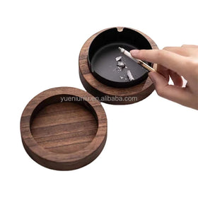 New Ins Creative Polished Wooden Ashtray with Wall Hanging Design Multi-functional Household Decoration Customizable Color Size