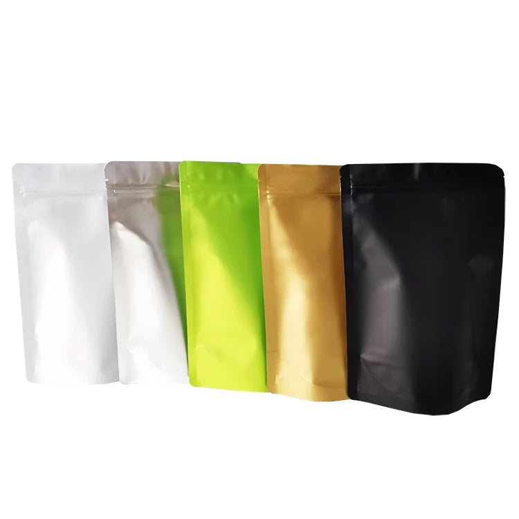 15x22cm Wholesale Matte Black White Gold Green Color Stand up Doypack Bags Zip Lock Food Grade Metalized Stand up Pouch