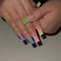 24Pcs Extra Long Square Fake Nails Colorful Artificial Fingernails Acrylic Luxury Press on Nail