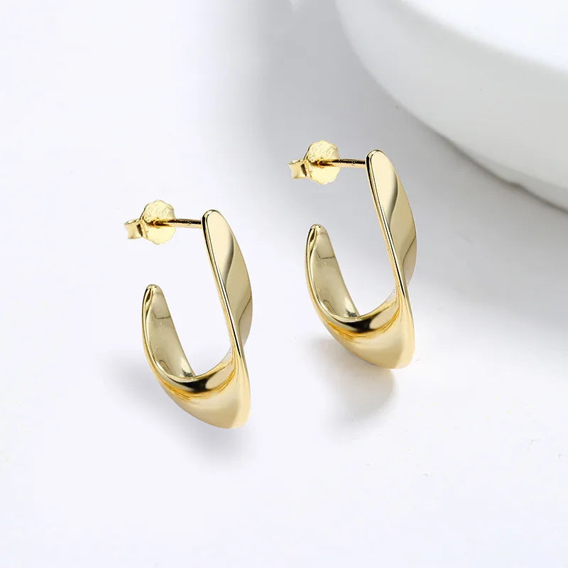 Fashion Jewelry 925 Sterling Silver Earring Twist Metal Sheets Shape Gold Plated Stud Earrings for Women
