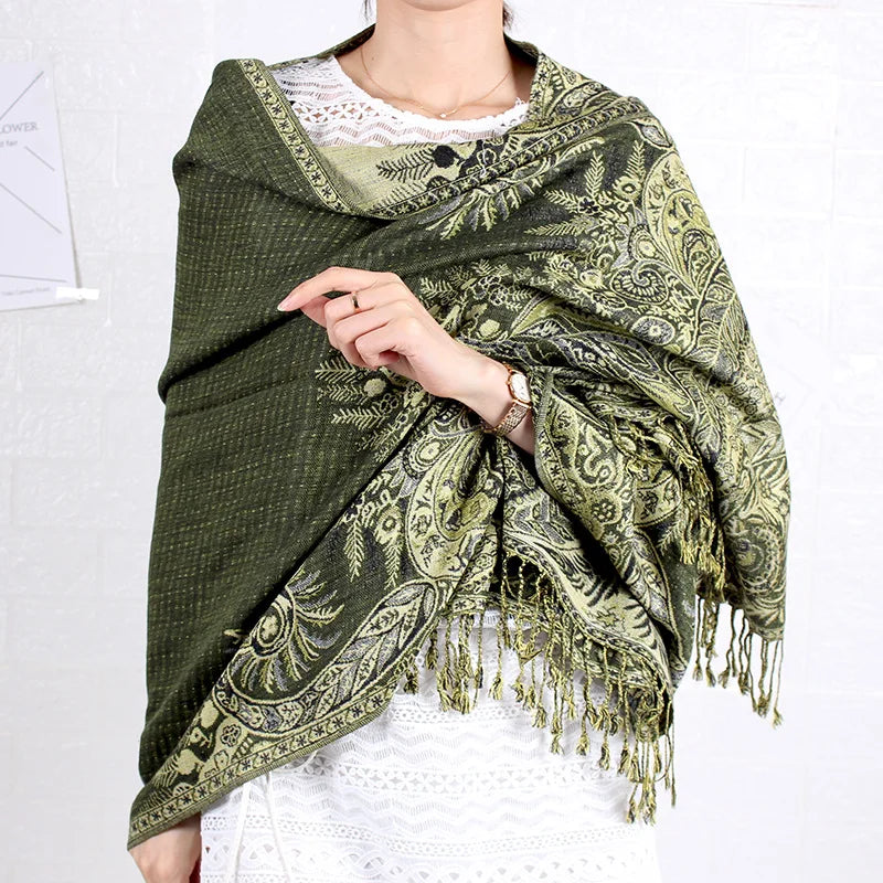 Custom Woven Pattern Scarf Female Autumn and Winter Thickened Warm Jacquard Pashmina for Ladies