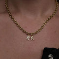 MICCI Wholesale Custom 18K Gold Plated Stainless Steel Icy Letter Alphabet Charms Pendant Diamond Initial Monogram Necklace