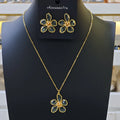 Ilona 14K Gold Plated Copper Green Flower Jewelry Set Spring Faceted Crystal Floral Pendant Necklace Stud Earrings Set for Women