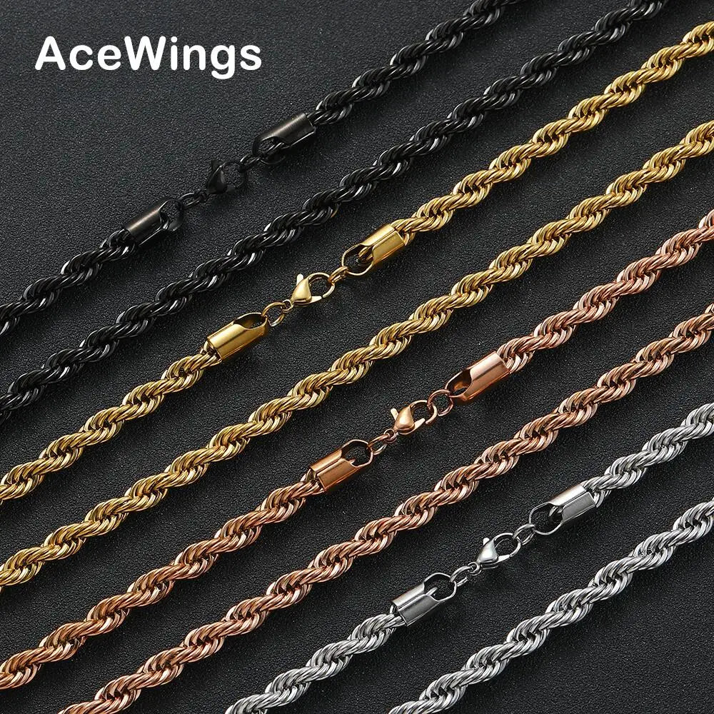 SC005  6mm 16" 18" 20" 22" 24" 30" Stainless Steel  Rope Chain  Hip Hop Chain Necklace