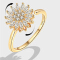 European Wholesale Sunflower Rotatable Anxiety Finger Ring Luxury Cubic Zircon 925 Sterling Silver Rings for Women