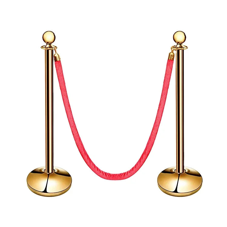 Tulip Stainless Steel Golden Rope Barrier Post with Flat Top 1000mm Height Cone Base 48mm Belt for Party