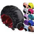 Large Night Cap Adjustable Elastic Double Layer Reversible Hair Silk En Satin Bonnet for Sleeping Women
