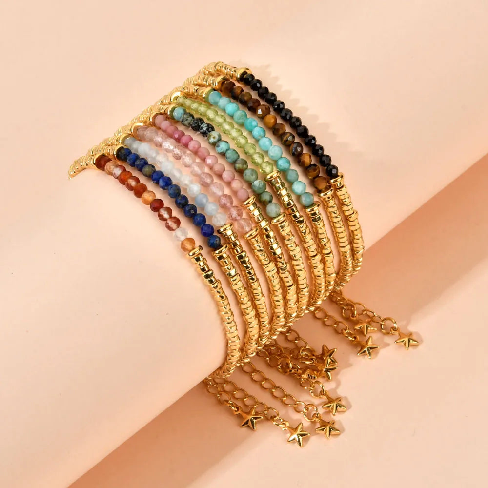 Creative Electroplated Gold Beads Stone Crystal Bracelet Bohemian Natural Stone Handmade Beaded Women's Bracelets