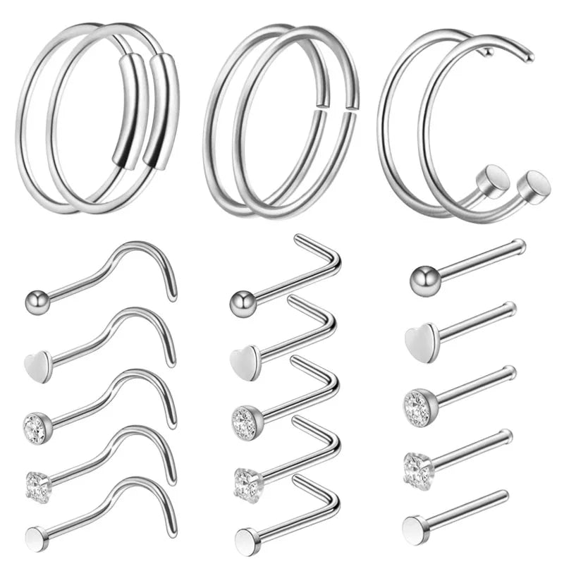 2021 20G Nose Ring Hoop Nose Rings Studs Piercings Hoop Jewelry Stainless Steel Nose Rings