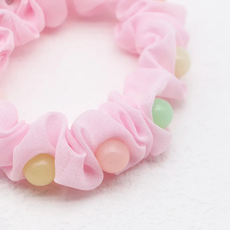 South Korean Women's Everyday Use Elastic Hair Ties New Colored Pearls on Polyester Plastic Factory Wholesale Accessory for Kids
