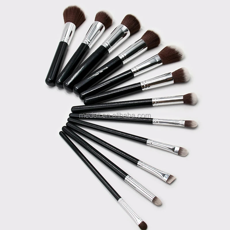 China Factory  Private Label  Wood Handle Synthetic  Hair Eye Shadow  Foundation Brush 12pcs  Makeup Brush Set  Cosmetic Brushes