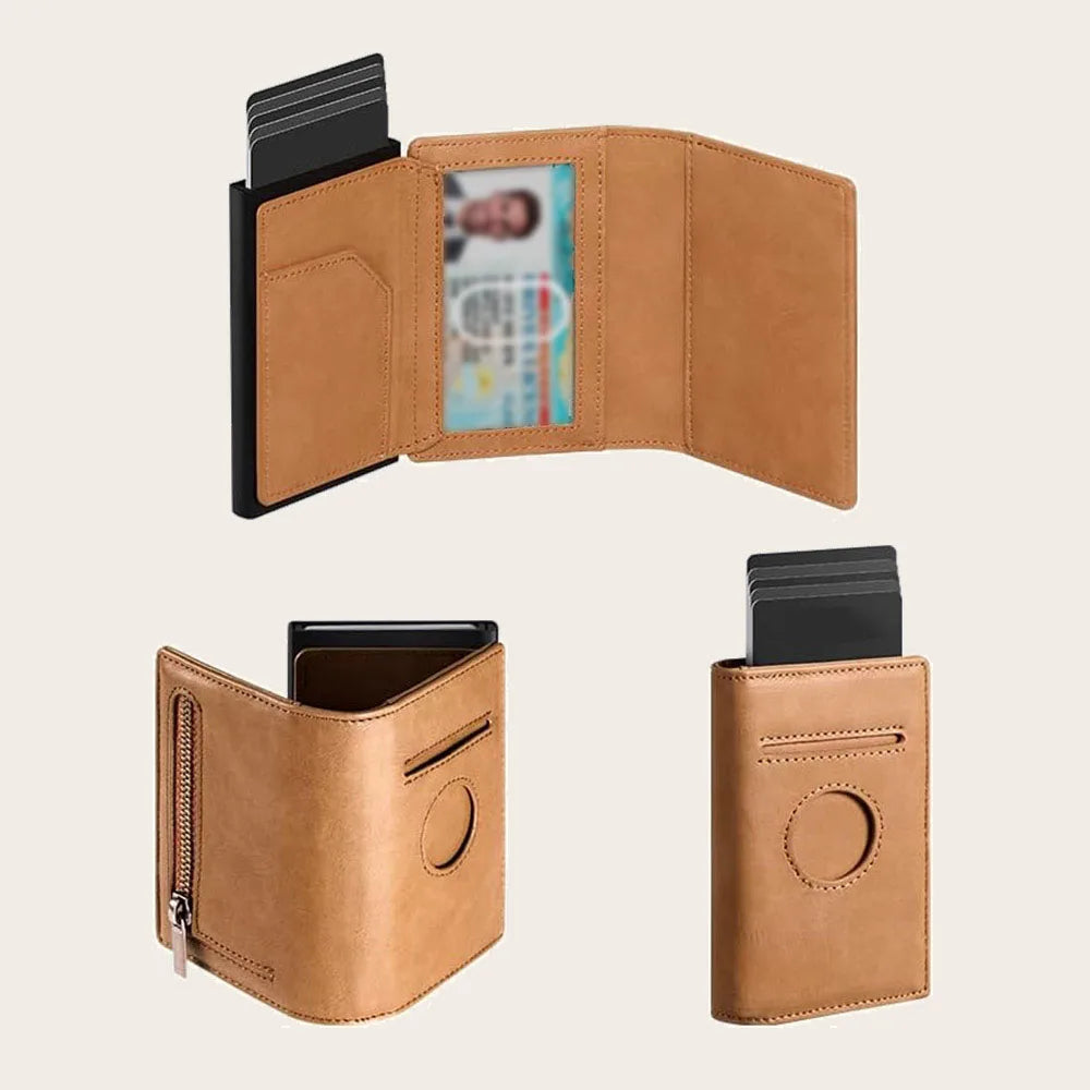 Men's Slim Minimalist RFID Blocking Smart Wallet Automatic Pop-Up Card Holder for Credit Cards Made of Leather