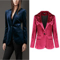 Womens Suits Velvet Jacket Work Office Blazer Velour Lapel Collar Open Front Cardigan Formal Clothes Winter Coat