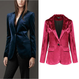 Womens Suits Velvet Jacket Work Office Blazer Velour Lapel Collar Open Front Cardigan Formal Clothes Winter Coat