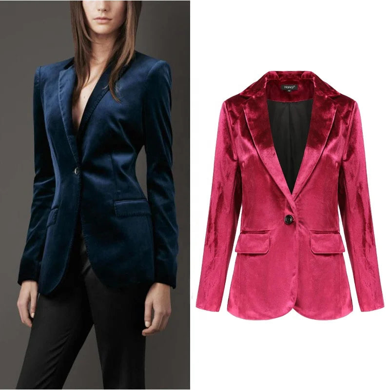 Womens Suits Velvet Jacket Work Office Blazer Velour Lapel Collar Open Front Cardigan Formal Clothes Winter Coat