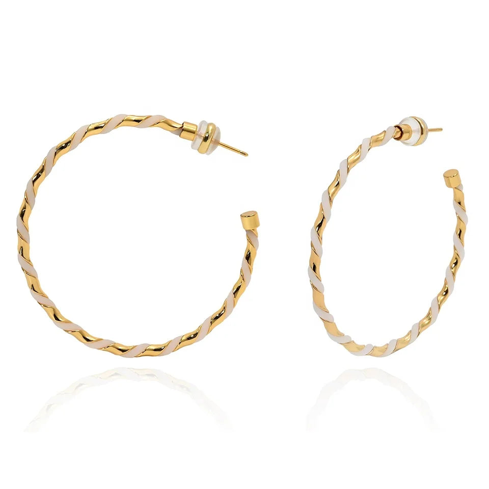 Original Design Vintage Black and White Metal Twist Texture Big Hoop Earrings Women Jewelry Customized