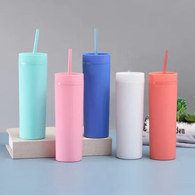 Eco Friendly Double Wall 16oz Acrylic Skinny Tumbler Plastic Matte Reusable Skinny Tumbler Cups in Bulk