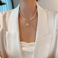 French Pearl Beaded Clavicle Chain Necklace Women Fashion Jewelry OT Buckle Zircon Flower Pendant Necklaces
