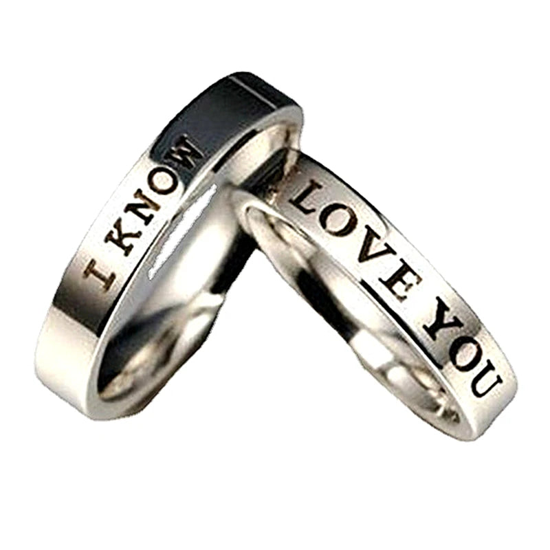 New Arrival Romantic Couple Rings 4mm Colorfast Stainless Steel Ring Statement Letter I Love You I Know Ring Gifts for Women