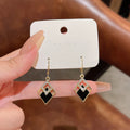 Hot Sale Gold Plated Oil Dripping Diamond Shaped Hoop Earrings Black Enamel Rhinestone Geometric Drop Earrings