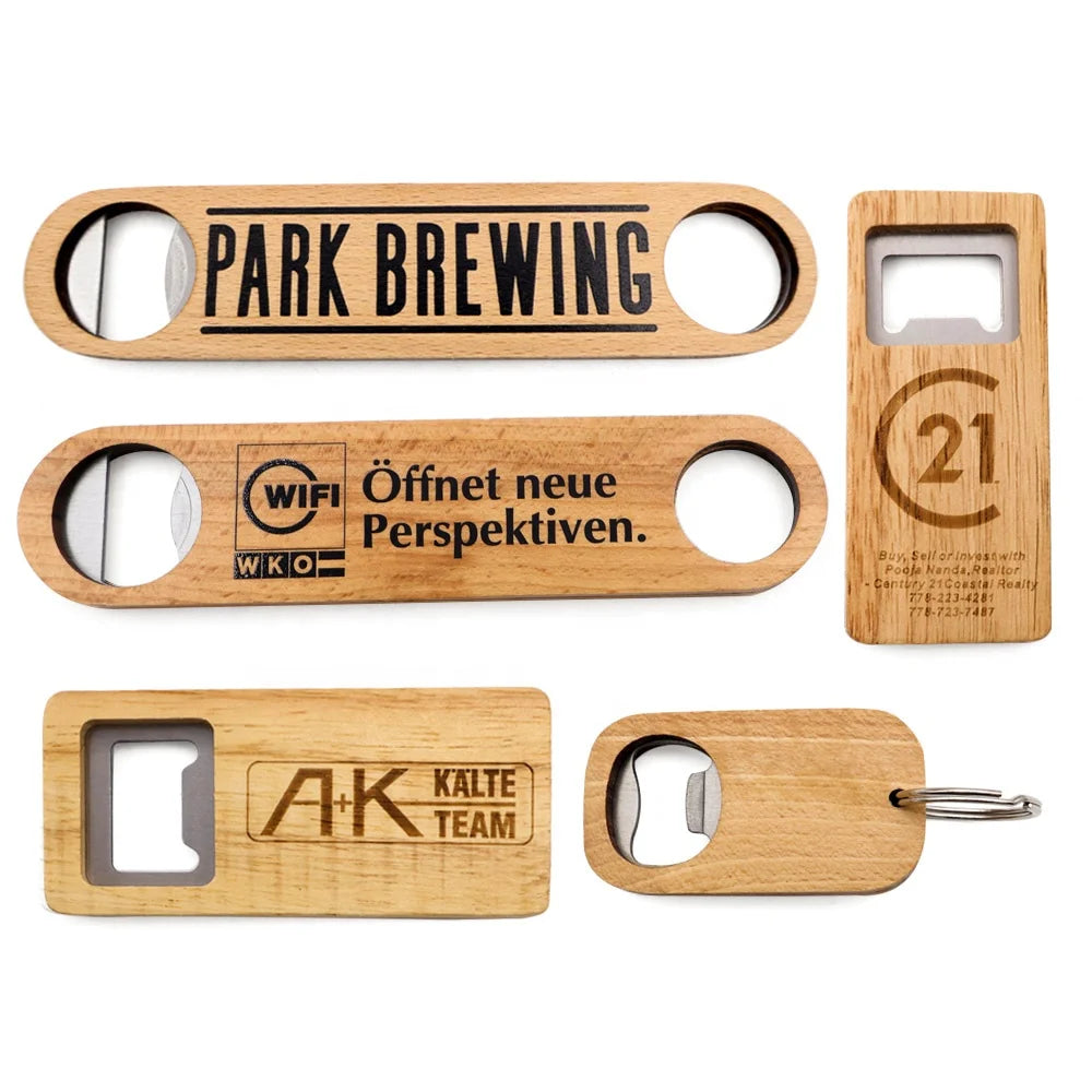Customizable Logo Wooden Flat Board Speed Bottle Opener Home Beer Opener with Wood Bottle Opener Cover