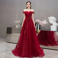 2022 Bridal Summer Party off the Shoulder Red Maxi Evening Gowns Prom Dresses