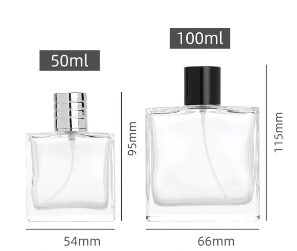 Custom Logo Square 50ml Glass Parfum Perfume Bottle Men  Spray Perfume Bottle With Black Cap