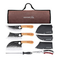 9 PCS Butcher Knife Set with Sheaths and Bag Viking Knife and Meat Cleaver and Heavy Duty Kitchen Scissor and Sharpener Rod