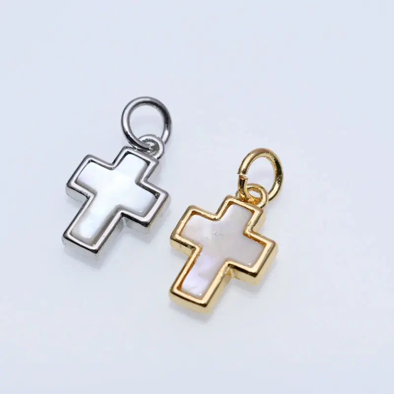 Nickel Free Gold Plated Shell Pearl Cross Pendants for Women Men Necklace Making