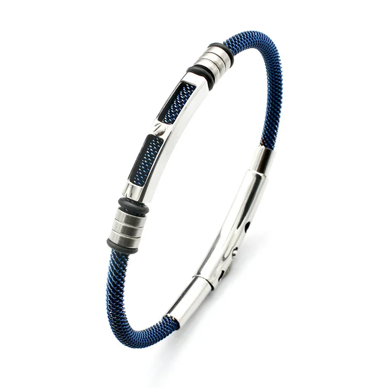 High Quality Blue Plating Stainless Steel Wire Tube Adjustable Bangle for Luxury Men