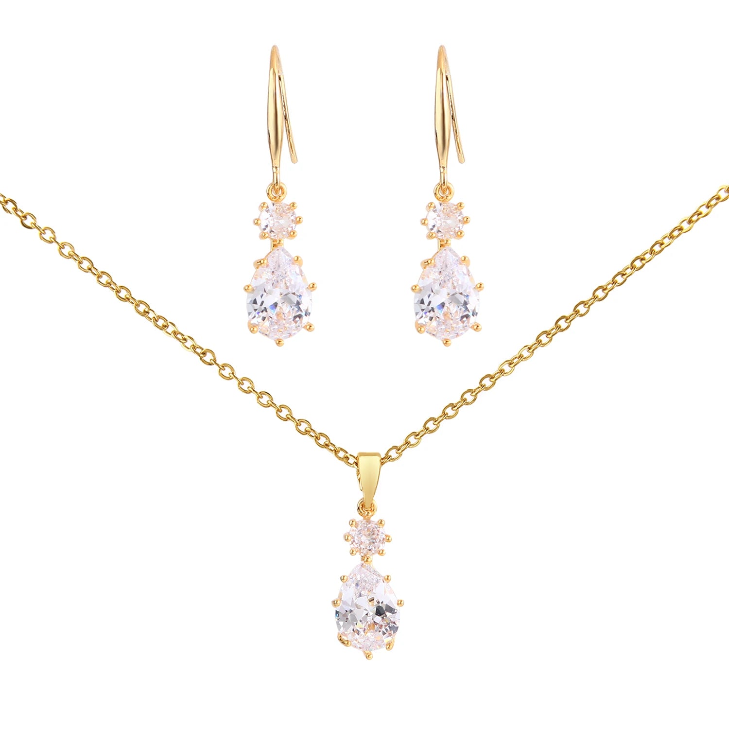 Wholesale Fashion Minimalist Jewelry Set Zirconia Drop Pendant Necklace and Earring Sets Women