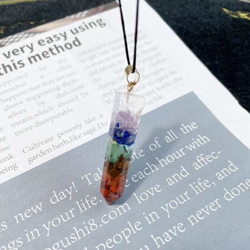 Natural Stone Bullet Head Crystal Pendant Energy Pendulum Amulet  7 Chakra Chips Stones Hexagon Pendant