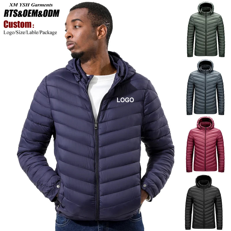 Winter Men's Jacket Italian Zip up Hooded Puffer Coat Men's Padded Down Plus Size for Travel Outdoor Puffer Jacket Men Custom
