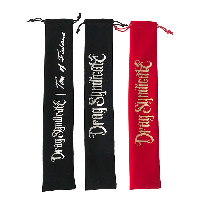 Custom Brand Logo 6x37cm Multi Colors Velvet Consumer Electronics Pouches Drawstring Velvet Flute Packaging Bags