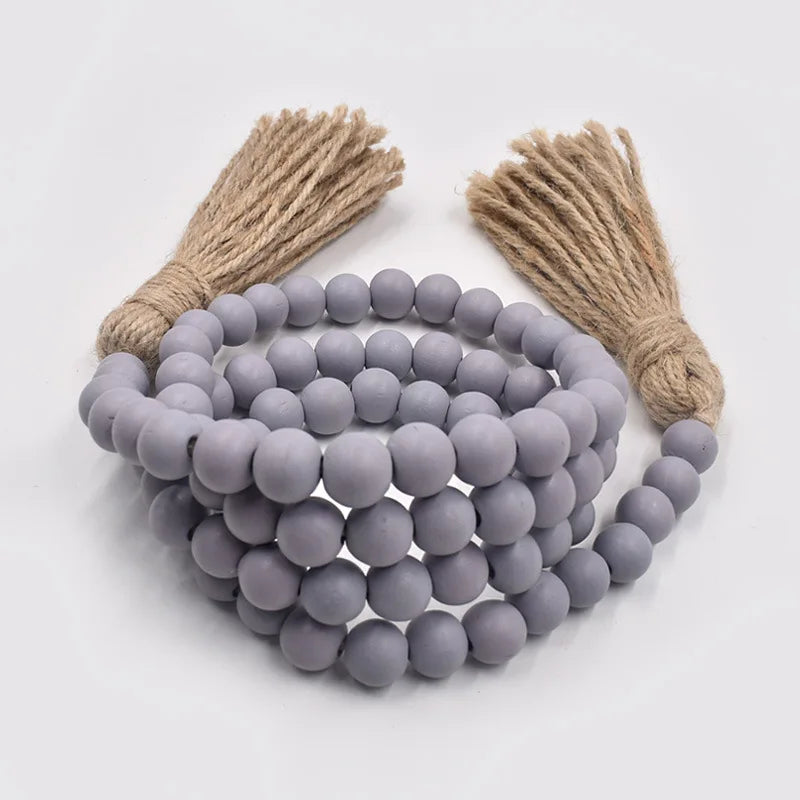 Farmhouse Beads Rustic Nature Country Decor Prayer Boho Beads Wall Hanging Decoration 58in Wood Bead Garland with Tassels