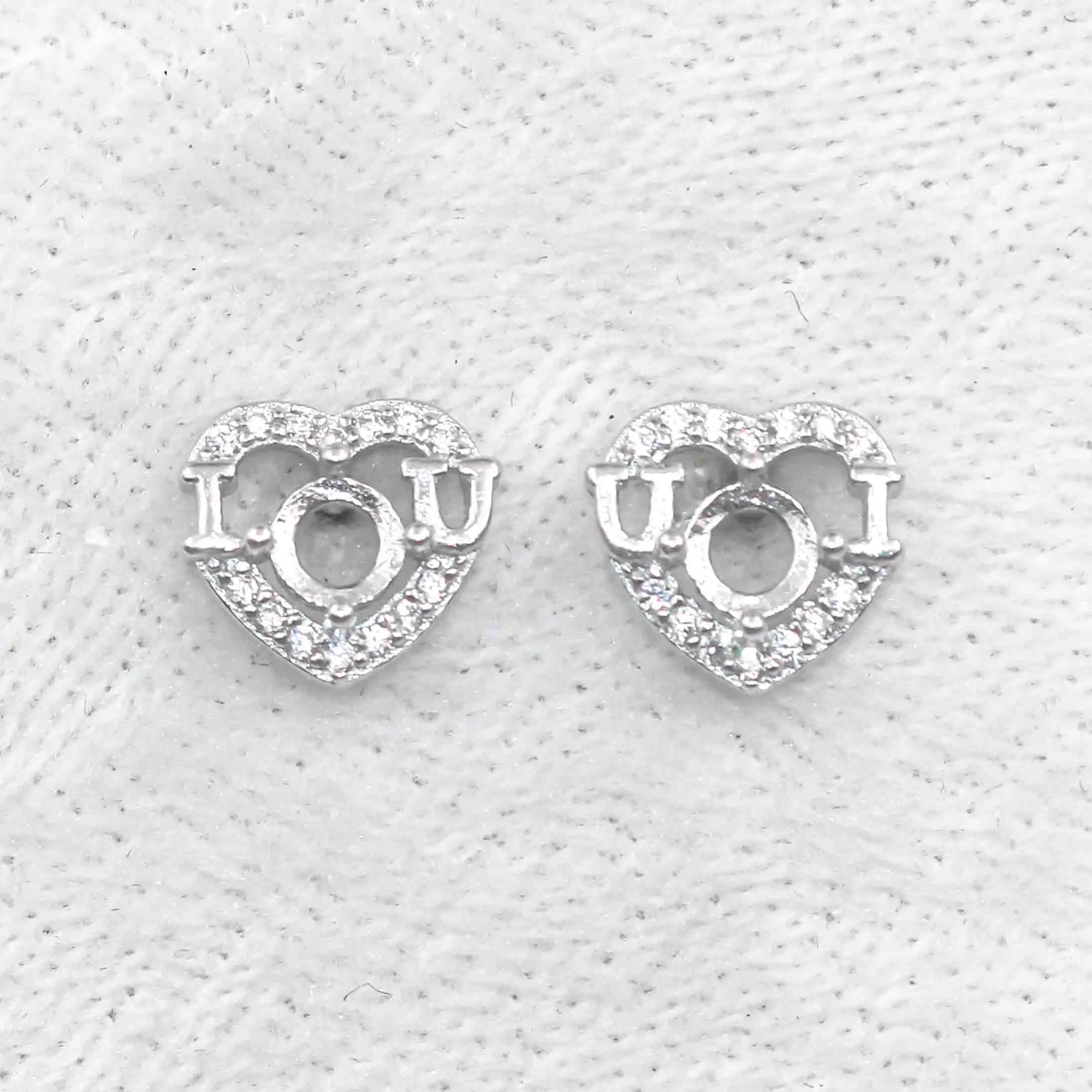 Sterling Silver 4*4mm Semi Mount Stud Earrings Empty Support Blank Claws Setting S925 Base Without Center Stone for DIY Inlay