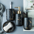 Popular Modern Elegant Blue Five-piece Ceramic Porcelain Stocked Bathroom Accessories Set with Decal on Glaze