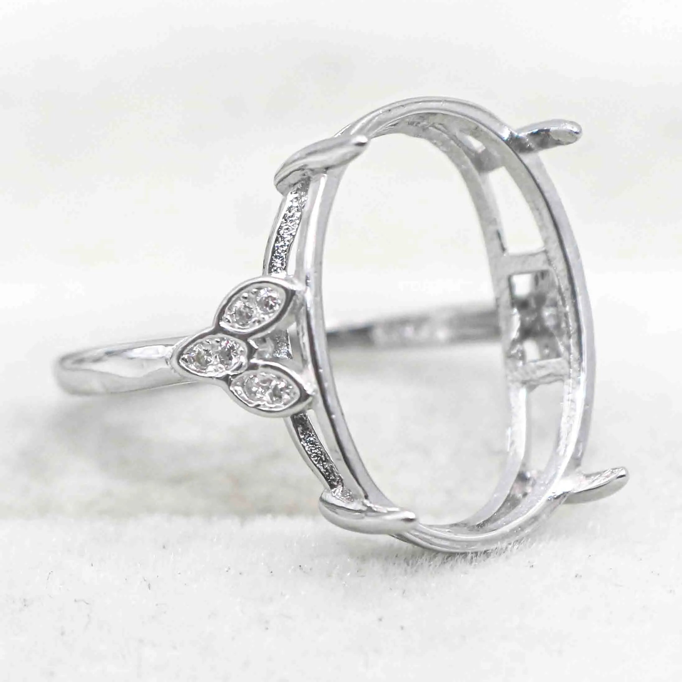 Sterling Silver 14*18/19*26mm Semi Mount Ring S925 Empty Frame Blank Base Claws Setting Support Without Center Stone for Inlay