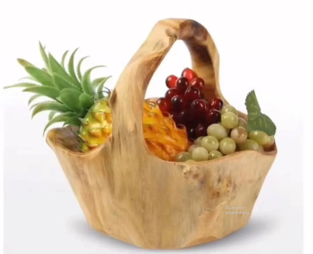 Guansen  Handmade Natural Root Wood Craft Storage Basket for  Candy or Potpourri and Decor Root Carving Natural Wood Basket
