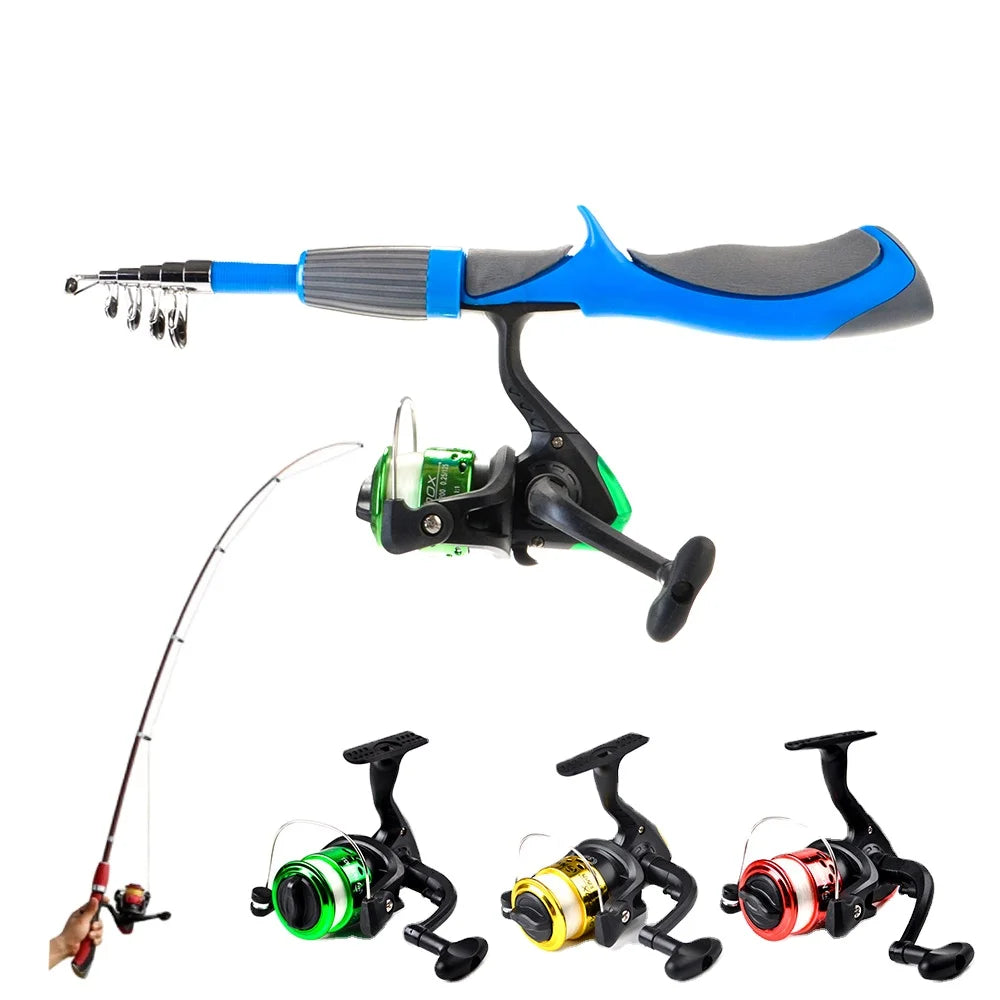 FISHKING Ready Ship Fiber Glass 1.4M Fishing Rod Set Telescopic Fishing Rods Mini Fishing Rod and Reel Combo