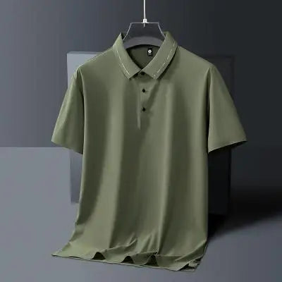 Custom and Wholesale of High-quality Ice Silk Seamless Nylon Elastic Men's Polo Shirts Solid Color Shirts-collar Polo Shirts