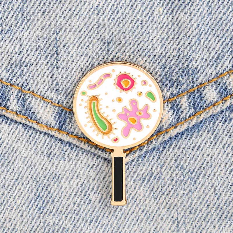 Color Microbes Bacteria Fashion Alloy Brooch Under Cartoon Magnifying Glass All-match Denim Clothes Jewelry Pin Gift Badge
