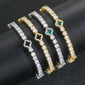 Fashion 4mm Cubic Zirconia Diamond Tennis Bracelet Black Four Leaf Clover Elegant Sports Accessory