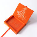 Custom Orange Velvet Box Gold Foil Character Photo Acrylic Wedding Invitation Pink Box Floral Design With Ribbon