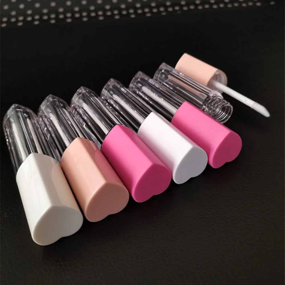 In Stock Plastic Liquid Lipstick Tubes Pink Heart Shape Cute Lip Gloss Packaging Containers Screen Printing OEM/ODM Available
