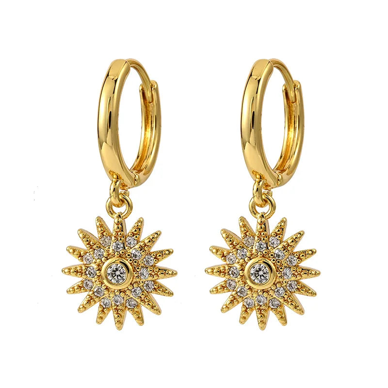 Popular Ins Style Brass Sun Zircon Brass Earrings Fashion Sunflower Light Luxury Design Ear Buckle Jewelry Brass Earrings