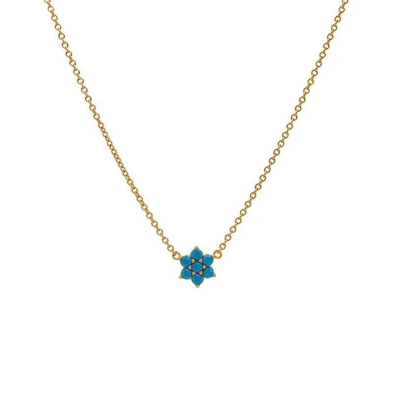 Milskye Elegant Design S925Jewelry 14k Gold Plated Flower Turquoise Pendant Necklace