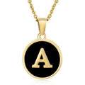 Prendas De Acero Inoxidable Gold Chain Alphabet Round Black Shell 26 Letter Pendant Choker Necklace for Women Jewelry