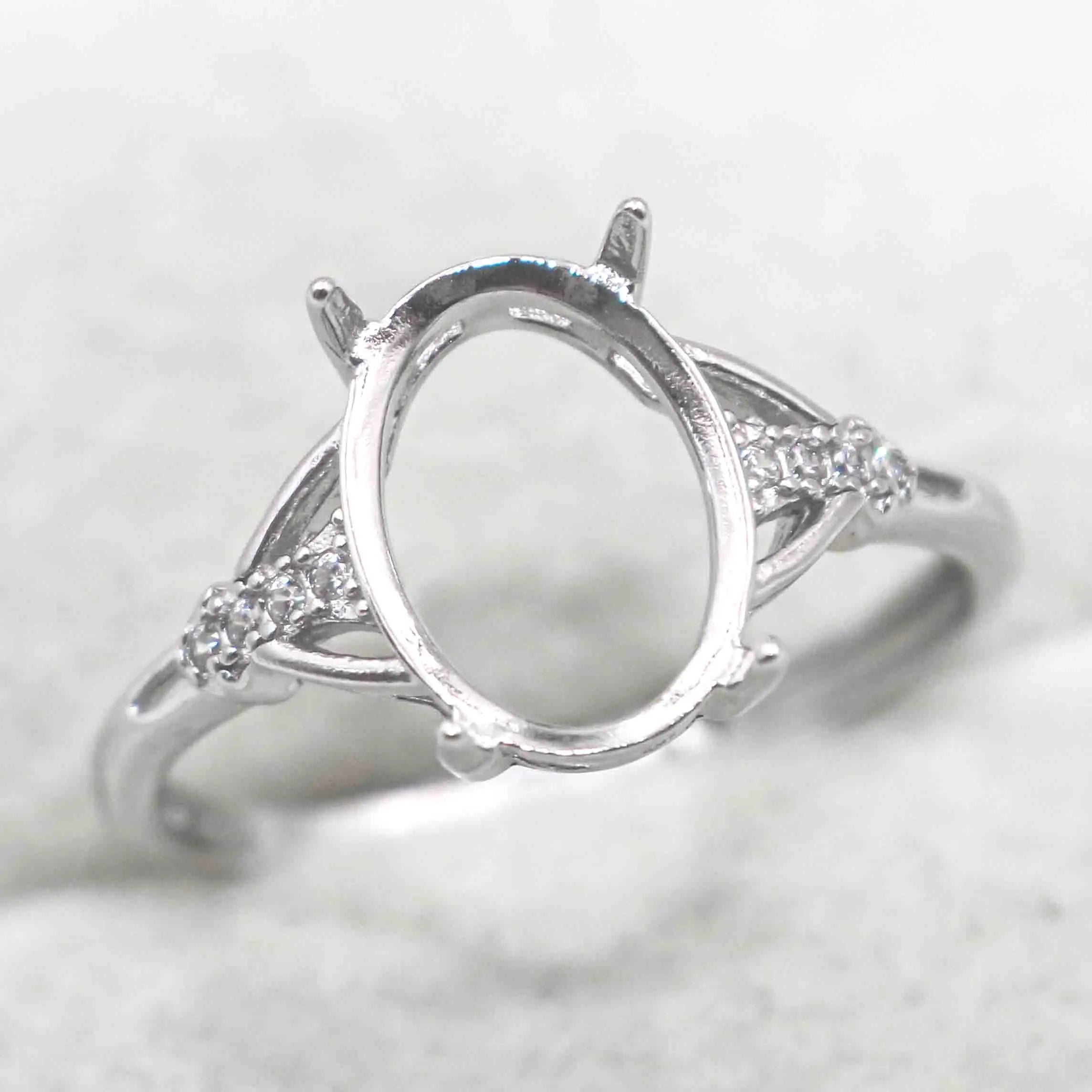 Sterling Silver 8*11mm Semi Mount Ring Empty Frame Blank Support Claws Setting S925 Base Holder Without Center Stone for Inlay