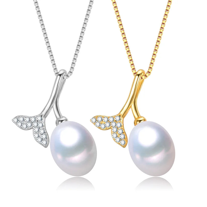 FEIRUN 8mm Drop Shape Top Grade Natural Freshwater 925 Sterling Silver Pearl Pendant Design